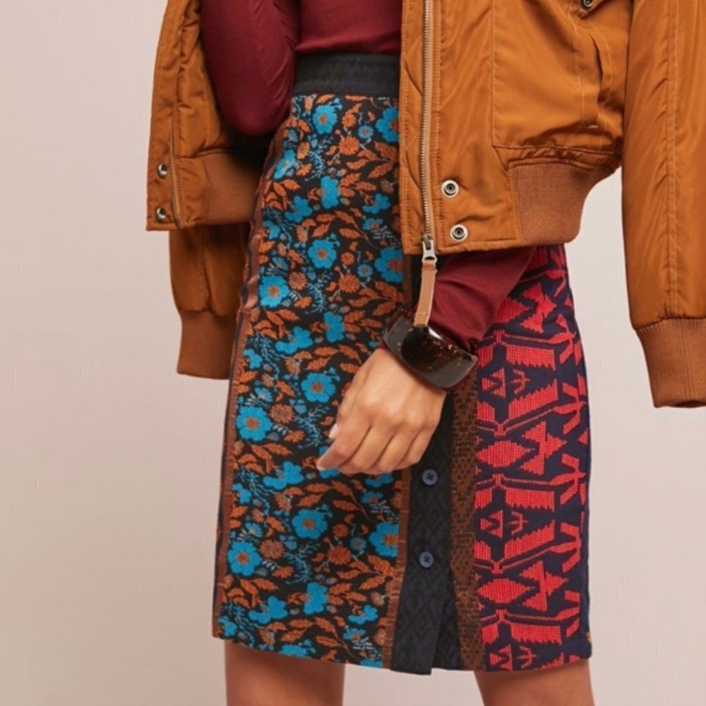 Anthropologie Colorful Dolan Jacquard Button Pencil Skirt Size M NWT Rare Find!